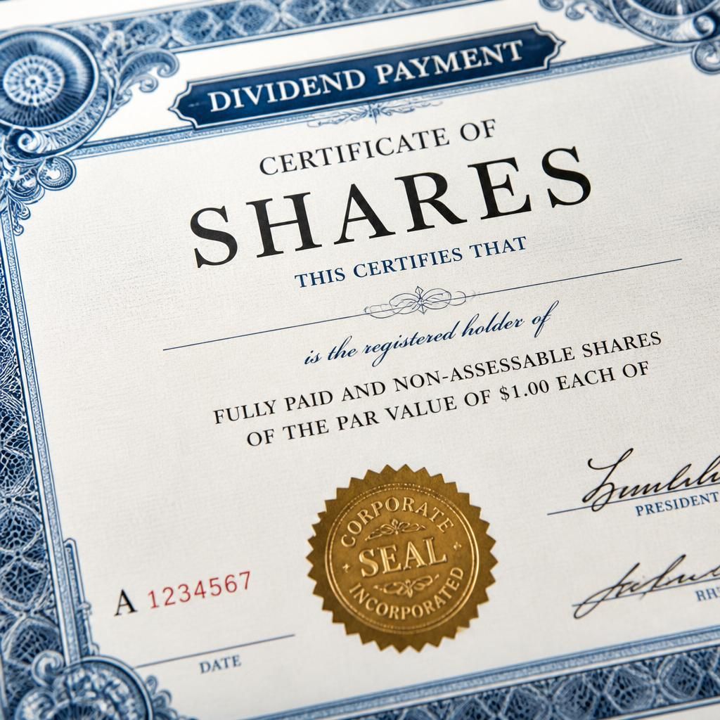 Certificado de pago de dividendos y acciones bursátiles